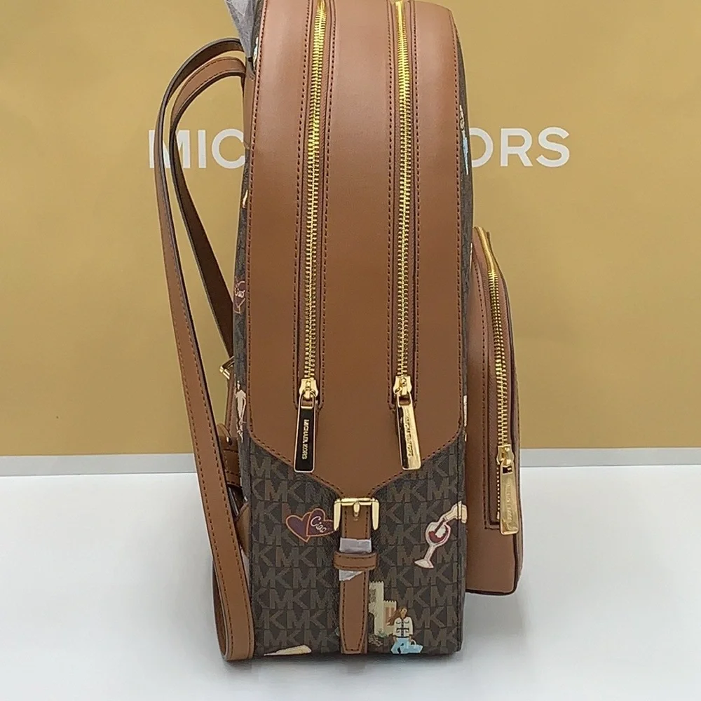 MICHAEL KORS JET SET GIRLS JAYCEE LARGE ZIP PACKED BACKPACK BROWN MULTI … - Picture 13 of 16